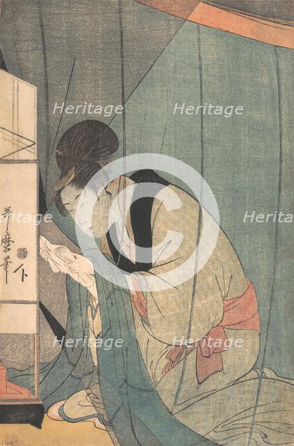 Woman Reading a Letter under a Mosquito Net, ca. 1798. Creator: Kitagawa Utamaro.
