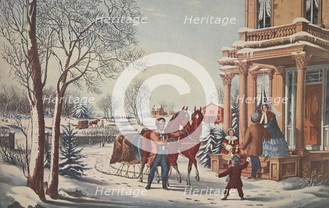 American Country Life, Pleasures of Winter, pub. 1855,  Currier & Ives (Colour Lithograph) 
