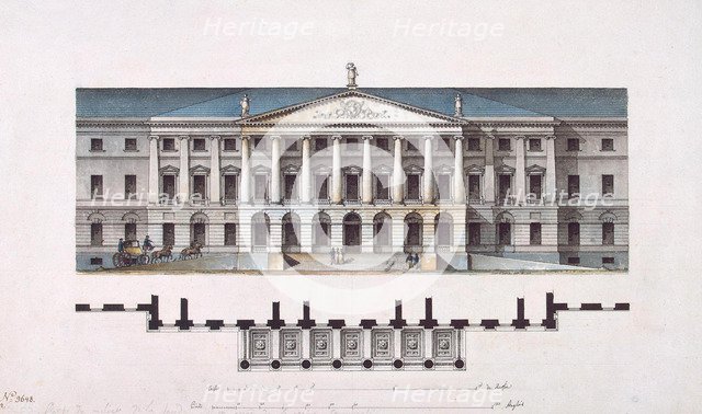Project of Smolny Institute. The Main Facade and the Ground Floor Plan, 1806-1808. Artist: Quarenghi, Giacomo Antonio Domenico (1744-1817)