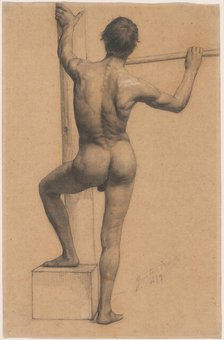 Male Nude with Left Foot on a Pedestal, 1879. Creator: Gustav Klimt.