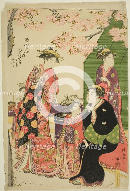 The Courtesans Nioteru, Namiji, and Omi of the Ogiya, 1785. Creator: Torii Kiyonaga.
