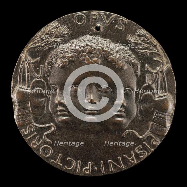 Head with Three Infantile Faces [reverse], c. 1440/1444. Creator: Pisanello.