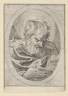 An apostle resting his head on his left hand and reading a book, in an oval frame, 1600-1640. Creator: Anon.