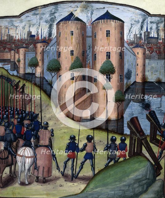 A besieging army sets fire to a city, c1470.  Creator: Unknown.