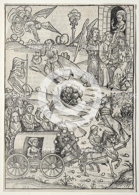 Der Schatzbehalter: The Return of Tobias to Tobit; The Arrival of Tobias Wife..., 1491. Creator: Michael Wolgemut (German, 1434-1519).
