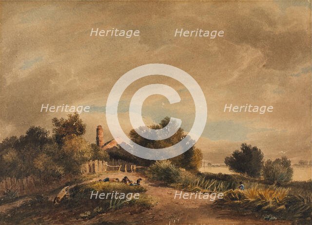 Landscape with a Cottage and Wheelbarrow, 1809. Creator: David Cox the Elder.