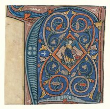 Initial F: Saint Michael and the Dragon; Cistercian antiphonal, about 1260-1270. Creator: Unknown.