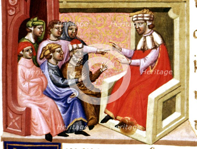 Miniature in 'Codex Justinian Institutiones Feodorum et Alia', illuminated manuscript, c. 1300, d…