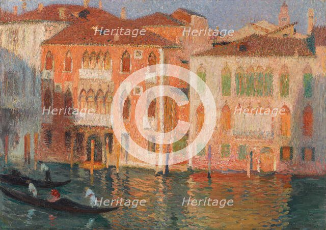 Venice, palaces and gondoliers on the Grand Canal, c1910. Creator: Martin, Henri (1860-1943).