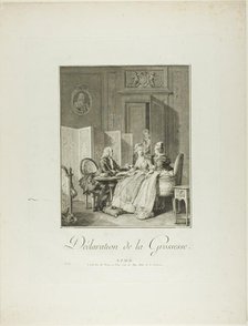Announcement of Pregnancy, from Monument du Costume Physique et Moral de la fin..., 1776. Creators: Pietro Antonio Martini, Laurent-François Prault.