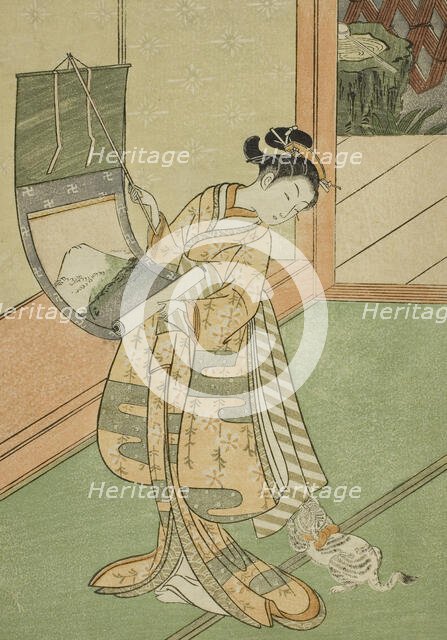 Hanging a Painting (parody of the Third Princess), c. 1767. Creator: Suzuki Harunobu.