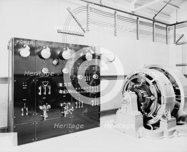 Detail of a switchboard in a dynamo room, between 1900 and 1905. Creator: Unknown.