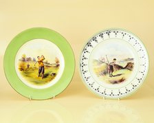 Plates featuring images of golfers, 1931-1932. Artist: Wedgwood