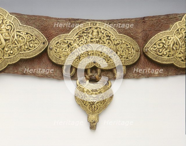 Tibetan nobleman's belt with damascened iron plaques, Tibet, 15th century. Artist: Unknown