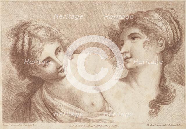 Heads of Two Women, 1792. Creator: Francesco Bartolozzi (British, 1727-1815).