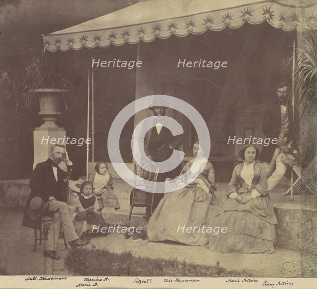 [Group Portrait of the Antoine and Höusermann Families], 1850s-60s. Creator: Franz Antoine.