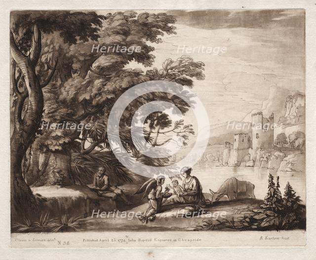 Liber Veritatis: No. 38, The Repose of the Holy Family along a River, 1774. Creator: Richard Earlom (British, 1743-1822).