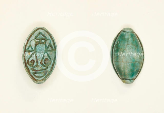 Cowroid: Hes vase, flowers, and nb sign, Egypt, New Kingdom, Dynasty 18 (1550-1069 BCE). Creator: Unknown.