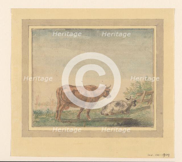 Two cows in a meadow, 1700-1800. Creator: Anon.