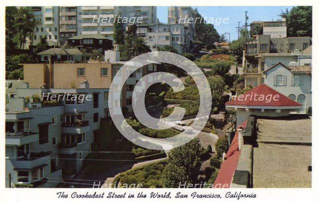 'Lombard Street, the Crookedest Street in the World, San Francisco, California', postcard, 1958. Artist: Unknown