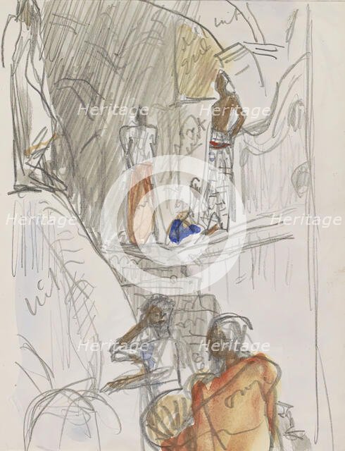 Indians at a temple staircase, 1924-1925. Creator: Marius Bauer.