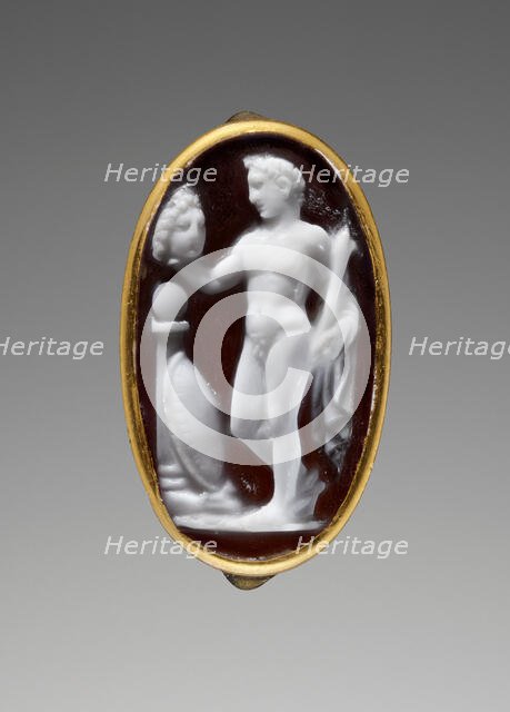Cameo Gem with Perseus holding the Head of Medusa set into a Ring, 25 B.C.-A.D. 25. Creator: Unknown.