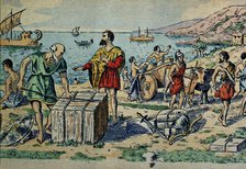 Arrival of the Phoenicians to the coast of the Iberian Peninsula, drawing, 1900.