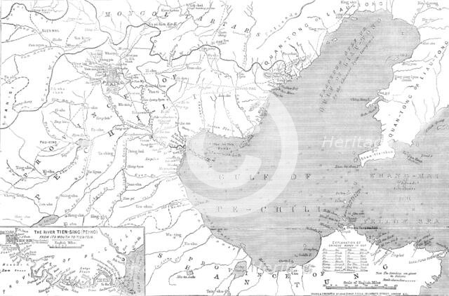 Map of North-east China, showing the Gulf of Pechili, the Tien-Tsin (Peiho) River..., 1860. Creator: John Dower.