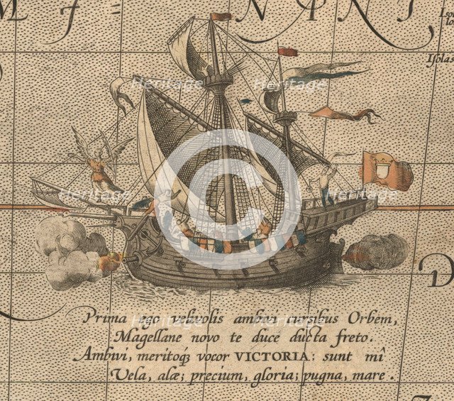 The Victoria, a Spanish carrack, ship of Ferdinand Magellan’s Armada de Molucca. (Aus Maris Pacific Artist: Ortelius, Abraham (1527-1598)