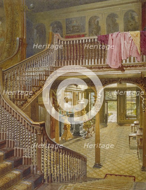 Staircase at Wandsworth Manor House, St John's Hill, Wandsworth, London, 1887. Artist: John Crowther