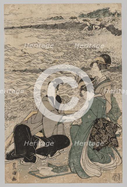 Man and Two Women at the Sea Shore, 1769-1825. Creator: Utagawa Toyokuni (Japanese, 1769-1825).