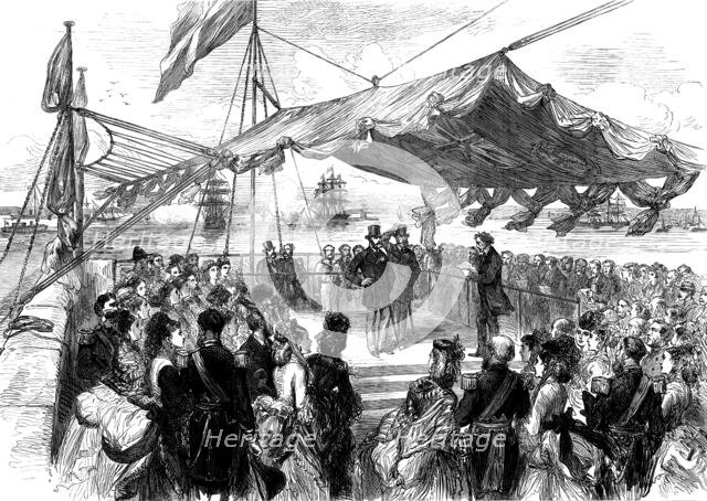 The Prince of Wales on the breakwater at Holyhead, opening the new harbour of refuge, 1873. Creator: Unknown.