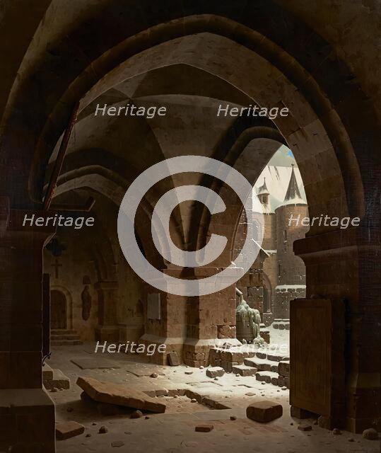 View of a monastery courtyard in winter, 1854. Creator: Carl Hasenpflug.
