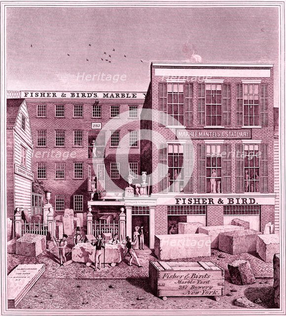 Fisher & Bird's Marble Yard, 287 Bowery, New York, ca. 1836. Creator: John Baker.