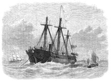 The Brisk telegraph-ship at her moorings in the Channel, 1870. Creator: Unknown.