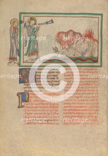 The Second Trumpet: The Burning Mountain in the Sea; Dyson Perrins Apocalypse, about 1255-1260. Creator: Unknown.