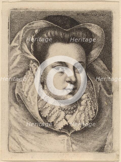 Woman with White Veil and Black Hat (Mary Stuart?), 1645. Creator: Wenceslaus Hollar.