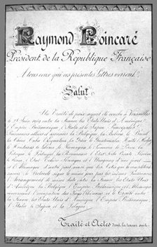 'Le document de Versailles; Premiere page de l'exemplaire francais du traite', 1919. Creator: Unknown.