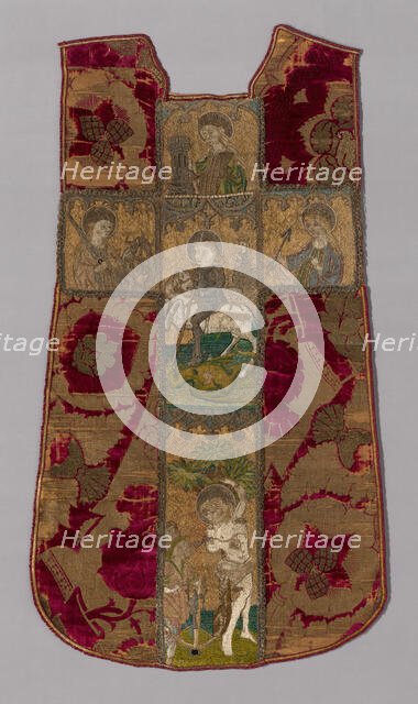 Chasuble Front with Orphrey Cross, Florence, Chasuble: 15th century; Orphrey Cross: 1401/50. Creator: Unknown.