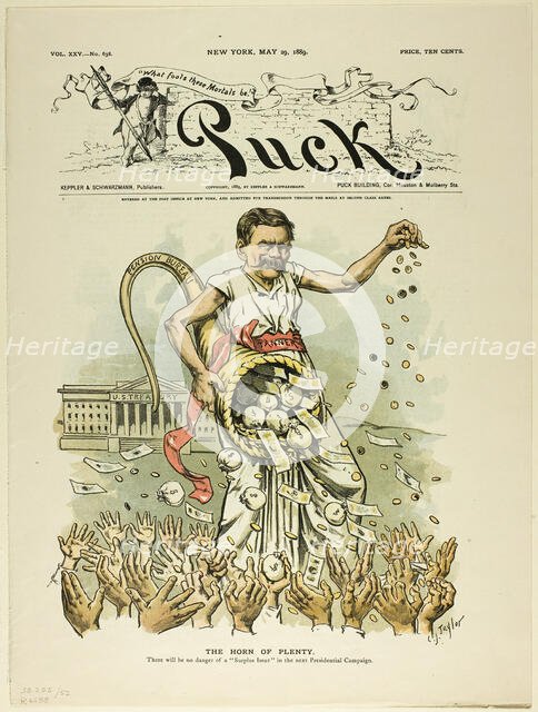 The Horn of Plenty, from Puck, published May 29, 1889. Creator: Charles Jay Taylor.