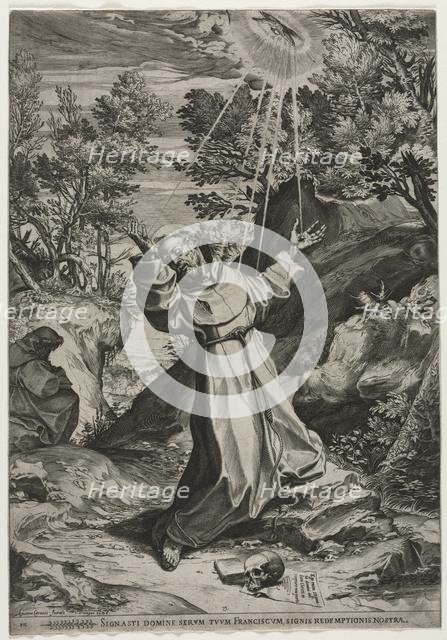 St. Francis Receiving the Stigmata, 1586. Creator: Agostino Carracci (Italian, 1557-1602).