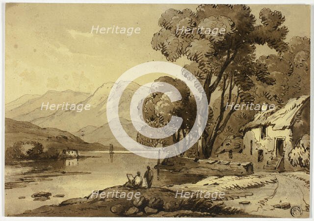 Mountainous Landscape with Artist Sketching in Foreground, n.d. Creator: James Robertson.