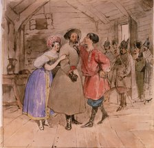 Scene from the opera A Life for the Tsar (Ivan Susanin) by M. Glinka, End 1830s. Artist: Gagarin, Grigori Grigorievich (1810-1893)