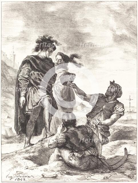 Hamlet and Horatio before the Gravediggers (Act V, Scene I), 1843. Creator: Eugene Delacroix.
