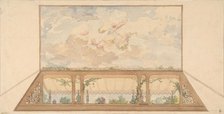 Design for a ceiling painted with a trompe l'oeil awning and putti in clouds, second half 19th centu Creators: Jules-Edmond-Charles Lachaise, Eugène-Pierre Gourdet.