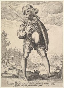Soldier, Armed with Broadsword and Shield, from Officers and Soldiers, 1587. Creator: Jacques de Gheyn II.