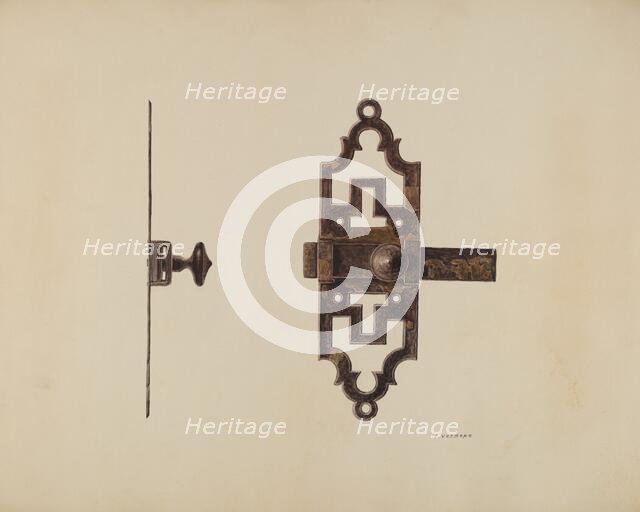 Wrought Iron Latch, c. 1938. Creator: Lucien Verbeke.