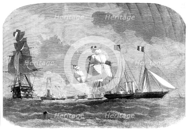 Her Majesty leaving Cherbourg, 1858. Creator: Smyth.