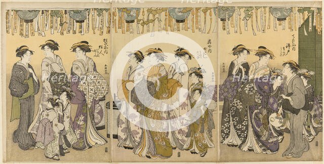 Courtesans and Their Attendants Parading under Lanterns, c. 1780/1801. Creator: Katsukawa Shuncho.