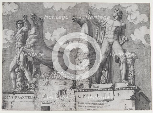 Speculum Romanae Magnificentiae: Statues of the Dioscuri at the Quirinal, 1546., 1546. Creator: Anon.